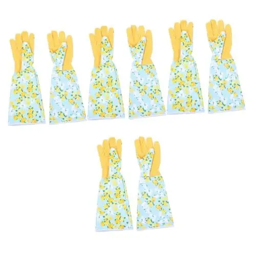 Produktbild: POPETPOP 4 Paare bedruckte Gartenhandschuhe kakteendünger wundermuschel brillenband verstellbar Langarm-Handschuhe Schutzhandschuhe gärkorb gärfass Drucken Schutzausrüstung Arbeit Polyester