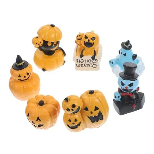 Produktbild: POPETPOP 7-teiliges Halloween-Miniatur-kürbisse-Set Aus Kunstharz Dekoration für Tafelaufsatz