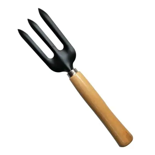 Produktbild: POPETPOP Gartenrechen 3 Zinken Kleiner Rechen für Topfpflanzen Grünpflanzen Blumen und Wurzelernte Holzgriff