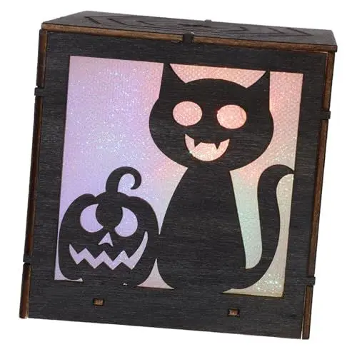 Produktbild: POPETPOP Holz Hohlbeleuchtung Gruselige Halloween Lampe Halloween Licht Ästhetische Raumdekoration Tischdekoration Halloween Tischdekoration Halloween LED Leuchten Kürbis