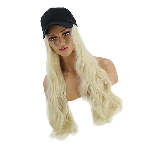 Produktbild: POPETPOP Modische Kopfbedeckung Für Damen Lockige Perücke Mit Hut Perückenkappe Aus Naturhaar Für Den Alltag Und Besondere Anlässe