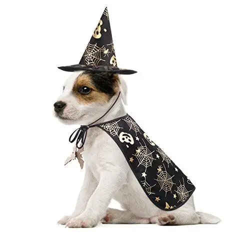 Produktbild: POPETPOP Hundekostü Set - Zauberer Hundebekleidung & Zubehör,Kreativ Outfit Für Hunde Katze, Satin Hunde Halloween Kleidung, Für Große Mittel Und Kleine Hunde(Size S)