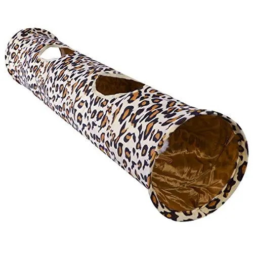 Produktbild: POPETPOP Katzenspielzeug Katzentunnel Zusammenklappbar Spielzeug Hundenspielzeug Spieltunnel Faltbarer Leopard Rascheltunnel für Kaninchen Hasen Klein Katze Hunde und Kleintiere Haustier