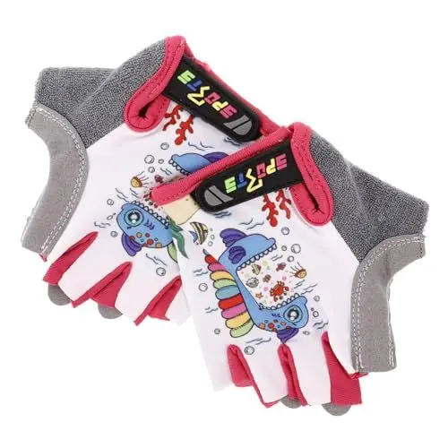 Produktbild: POPETPOP Halbfinger-fahrradhandschuhe Für Kinder Nicht Atmungsaktiv Fahrradhandschuhe Mit Fischmuster Reithandschuhe Für Jungen Und Mädchen Outdoor-Sport