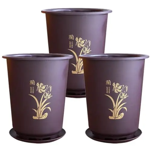 Produktbild: POPETPOP 3sätze Orchideen Pflanztöpfe Aus Hochwertigem Mit Untersetzern Teilig Runde Blumentöpfe Für Zimmerpflanzen Atmungsaktiv Mit Optimalem Wasserabfluss Für Orchideen Und Andere