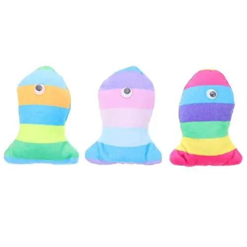 Produktbild: POPETPOP Plüschfisch- Katze Kaut Spielzeug 3Pcs Kätzchen Teaser Spielzeug Fischform Cat Cat Catnip Toys Chew Bite Kick Spielzeug für Katzenliebhaber Geschenke Katze Zahne Spielzeug