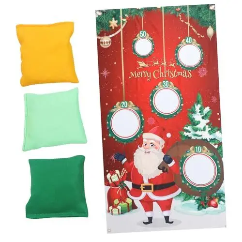 Produktbild: POPETPOP Weihnachtsmann-wurfspiel-flagge Mit 3 Sitzsäcken Weihnachts-wurfspiele Für Kinder Zufällige Farbe