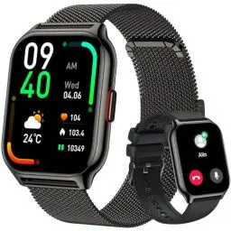 Produktbild: Popglory Smartwatch mit Telefonfunktion, Fitnesstracker 2.01 Zoll Touch-Farbdisplay,Blutdruckmessung Herzfrequenz Schlafmonitor SpO2, Sportuhr IPx7 Wasserdicht Schrittzähler für Damen Herren