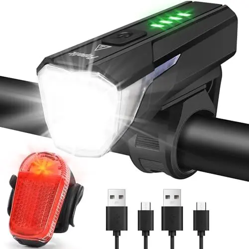 Produktbild: Popolic Fahrradlicht Set, Fahrradbeleuchtung LED 100Lux StVZO Zugelassen Mit 3 Beleuchtungsmodi, Frontlichter 2000mA wasserdichte IPX5 mit USB Aufladbar, Fahrradlampe für Kinder und Erwachsene