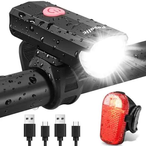 Produktbild: Popolic Fahrradlicht Set, Fahrradbeleuchtung StVZO Zugelassen 30/15 Lux, Fahrradlampe IPX4 Wasserdicht und USB Aufladbar mit Frontlichter x Rücklicht, Mountainbike Licht für Nachtfahrten