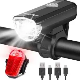 Produktbild: Popolic Fahrradlicht Set LED StVZO-30/15 LUX Fahrradbeleuchtung Set 360° Beleuchtung-IPX4 Wasserdicht mit USB Akku Fahrradlampe Bis zu 10h-Frontlicht & Rücklicht für Erwachsene Kinder
