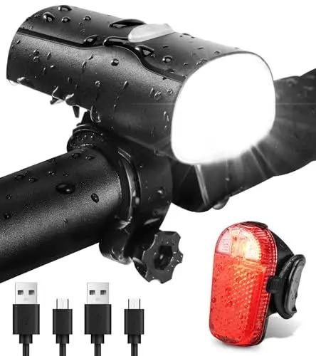 Produktbild: Popolic Fahrradlicht Set, StVZO Zugelassen 30/15 Lux Fahrradbeleuchtung Fahrradlampe Wasserdicht und Wiederaufladbare Fahrrad Lichter LED Set, Frontlichter & Rücklicht Zoll (Mattschwarz)