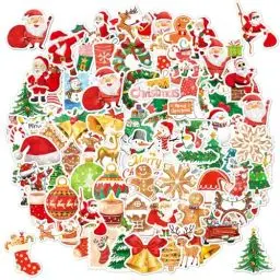 Produktbild: POPOYU 100 Stück Weihnachten Aufkleber Classic Wasserfeste Vinyl Sticker für Laptop, Telefon, Wasserflasche, Skateboard, Gitarre, Pad, Weihnachten Scrapbook Aufkleber für Kinder Christmas Mitgebsel