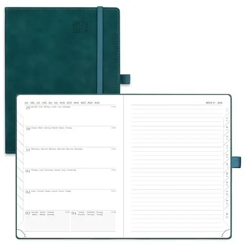 Produktbild: POPRUN Kalender 2025 Buchkalender A5 Notizbuch (Aug.2024-Dez.2025), ca. A5 (22 x 16,5 cm), Terminplaner, Wochenplaner 2025 Softcover mit PU-Leder, Zertifiziertem Papier - Petrolgrün