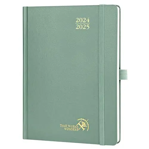 Produktbild: POPRUN Kalender 2025 Buchkalender (Aug.2024-Dez.2025) Hardcover, ca. A5 (22 x 16,5 cm), 17-Monate-Terminplaner, Wochenplaner 2025 mit Zertifiziertem Papier - Mitternachtsgrün