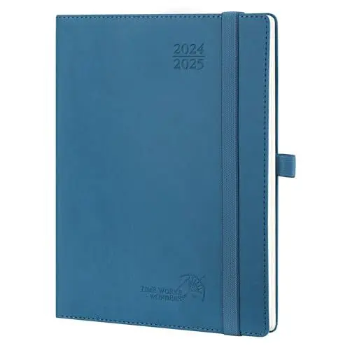 Produktbild: POPRUN Kalender 2025 Wochenplaner (Aug.2024-Dez.2025) Softcover mit PU-Leder, ca. A5 (22 x 16,5 cm), 17-Monate-Terminplaner 2025 1 Woche 2 Seite mit Zertifiziertem Papier - Marineblau