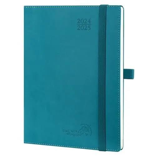 Produktbild: POPRUN Kalender 2025 Wochenplaner (Aug.2024-Dez.2025) Softcover mit PU-Leder, ca. A5 (22 x 16,5 cm), 17-Monate-Terminplaner 2025 1 Woche 2 Seite mit Zertifiziertem Papier - Pazifikgrün
