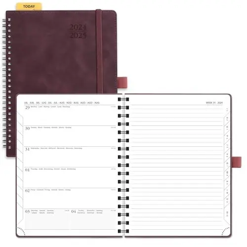 Produktbild: POPRUN Kalender 2025 Buchkalender A5 Notizbuch (Aug.2024-Dez.2025), ca. A5 (22 x 16,5 cm), Terminplaner, Wochenplaner 2025 Ringbuch mit Softcover, Zertifiziertem Papier - Weinrot