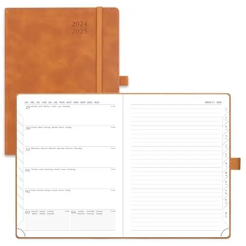 Produktbild: POPRUN Kalender 2025 Buchkalender A5 Notizbuch (Aug.2024-Dez.2025), ca. A5 (22 x 16,5 cm), Terminplaner, Wochenplaner 2025 Softcover mit PU-Leder, Zertifiziertem Papier - Braun