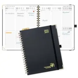 Produktbild: POPRUN Kalender 2025 Buchkalender (Aug.2024-Dez.2025) Ringbuch mit Hardcover, ca. A4 (25,5 x 20,5 cm), 17-Monate-Terminplaner, Wochenplaner 2025 mit Plastiklineal - Schwarz