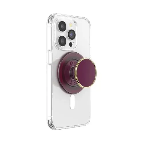 Produktbild: PopSockets: PopGrip Round für MagSafe - Inklusive Adapterring für MagSafe - Ausziehbarer Sockel und Griff mit einem Austauschbarem Top für Smartphones und Hüllen - Enamel Red Red Wine