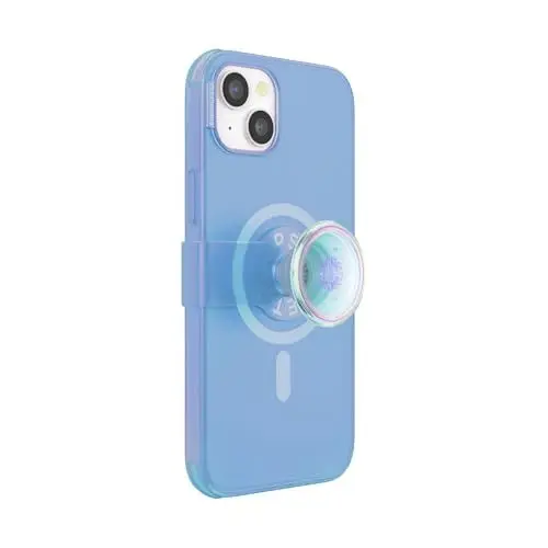 Produktbild: PopSockets iPhone 14 Plus Hülle mit Handygriff und Slide kompatibel mit MagSafe, Handyhülle für iPhone 14 Plus, kabellos aufladbar - Opalescent Blue