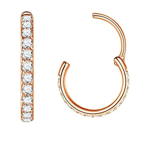 Produktbild: Popuhoops 0,8mm 6mm Roségold Nasenringe Zirkonia Nasenring Knorpel Ohrring Klar CZ Hoop Septumring Segmentring Clicker 316L Chirurgenstahl Körperpiercing Helix Ohrläppchen Daith Rook Tragus Piercing