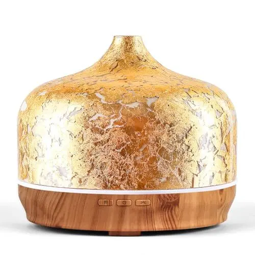 Produktbild: Porseme 500ml Aroma Diffuser,Handgeblasen Glas Diffuser für Ätherische Öle, Luftbefeuchter Ultraschall Cool Mist Leise,7 Arten LED Lichtfarben,Letzte 15-21 Stunden,BPA Frei für Wohnung (Vergoldet)