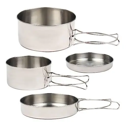 Produktbild: Porssaut Camping Kochset, Kochgeschirr Mess Kit Campingpfanne Leichte Kochgeschirr-Töpfe und Pfannen für Rucksacktouren Kochset Edelstahl Kompakt für Picknick Wanderreisen