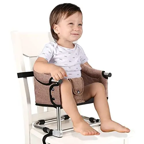 Produktbild: Toogel Sitzerhöhung Stuhl, Boostersitz Baby, Tragbarer Baby Hochstuhl Faltbar Kindersitz für Kinder 6-36 Monaten mit Sicherheitsgurt, 3 Höhen, Transporttasche für Zuhause und Unterwegs (Braun)