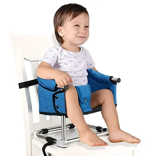 Produktbild: Toogel Sitzerhöhung Stuhl, Boostersitz Baby, Tragbarer Baby Hochstuhl Faltbar Kindersitz für Kinder 6-36 Monaten mit Sicherheitsgurt, 3 Höhen, Transporttasche für Zuhause und Unterwegs (Hellblau)