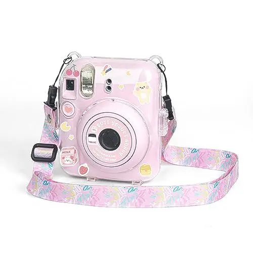 Produktbild: Portable Transparente Tasche Kompatibel mit Instax Mini 12 Sofortbildkamera Zubehör, mit niedlichem verstellbarem Riemen und Mini-Fotoalbum und Aufkleber Dekoration Set (A)