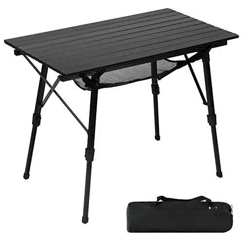 Produktbild: Portal Campingtisch faltbar Höhenverstellbar Klapptisch Aluminium 90 x 53cm für 4 Personen leicht Camping klappbarer Falttisch Schwarz
