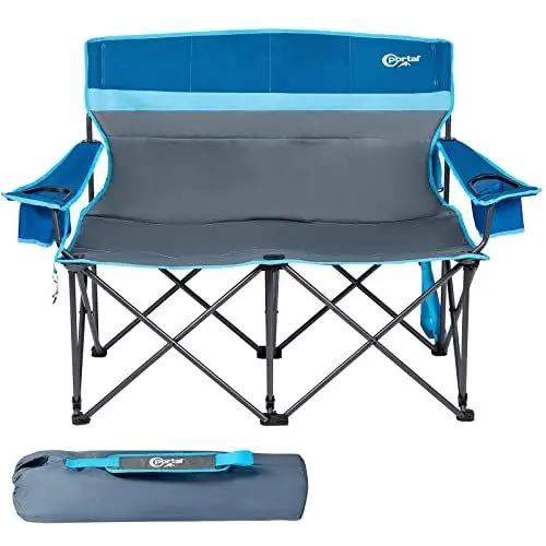 Produktbild: Portal Campingstuhl faltbar für 2 Personen Klappstuhl Camping Faltsofa bis 225kg belastbar XXL Campingsofa mit Armlehne Getränkehalter Hochlehne Campingbank für Outdoor Garten Angeln