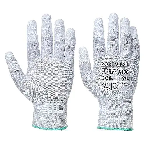 Produktbild: Portwest A198 Antistatische PU-Fingerspitzen-Sicherheitshandschuh Grau, XL
