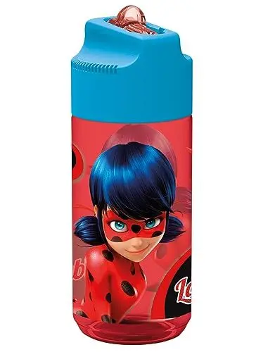 Produktbild: P:os 29337 - Miraculous Trinkflasche für Kinder, Wasserflasche mit integriertem Strohhalm, circa 430 ml Fassungsvermögen, auslaufsicher, für Schule, Sport und Freizeit