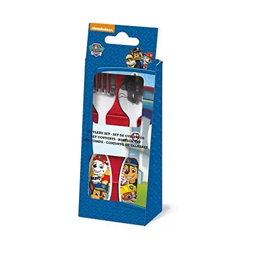 Produktbild: P:os 33453 PAW Patrol - Kinderbesteck, 2-teiliges Besteckset mit Gabel und Löffel, Essbesteck aus rostfreiem Edelstahl mit Kunststoffgriffen