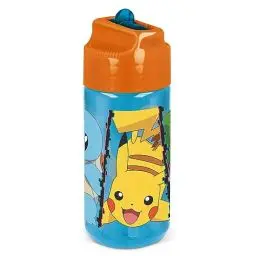 Produktbild: P:os 34251 - Pokémon Trinkflasche für Kinder, Wasserflasche mit integriertem Strohhalm, ca. 430 ml Fassungsvermögen, auslaufsicher, für Schule, Sport und Freizeit