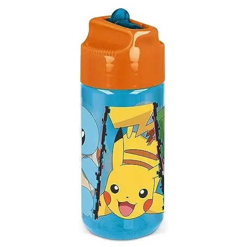 Produktbild: P:os 34251 - Pokémon Trinkflasche für Kinder, Wasserflasche mit integriertem Strohhalm, ca. 430 ml Fassungsvermögen, auslaufsicher, für Schule, Sport und Freizeit