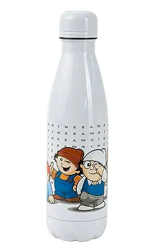 Produktbild: P:os 34998 - Mainzelmännchen Edelstahl Trinkflasche für Kinder und Erwachsene, Wasserflasche mit Schraubverschluss, ca. 500 ml, doppelwandig, auslaufsicher, für Kohlensäure geeignet