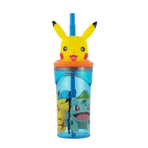 Produktbild: p:os 35013 - Pokémon Trinkbecher für Kinder mit integriertem Strohhalm, Deckel und 3D Figur, Trinkgefäß mit ca. 360 ml Fassungsvermögen, ideal für kalte Getränke