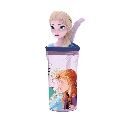 Produktbild: p:os 35481 - Frozen die Eiskönigin Trinkbecher für Kinder mit integriertem Strohhalm, Deckel und 3D Figur, Trinkgefäß mit ca. 360 ml Fassungsvermögen, ideal für kalte Getränke
