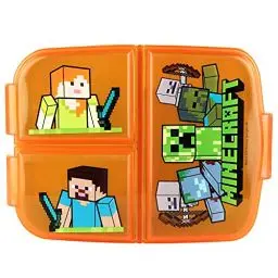 Produktbild: p:os p:os Minecraft Brotdose für Kinder mit 3 Fächern, Lunchbox aus Kunststoff mit Clip-Verschlüssen, Vesperdose für Kindergarten, Schule und Freizeit