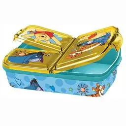 Produktbild: p:os p:os Winnie Pooh Brotdose für Kinder mit 3 Fächern, Lunchbox aus Kunststoff mit Clip-Verschlüssen, Vesperdose für Kindergarten, Schule und Freizeit