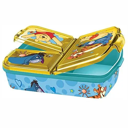 Produktbild: p:os p:os Winnie Pooh Brotdose für Kinder mit 3 Fächern, Lunchbox aus Kunststoff mit Clip-Verschlüssen, Vesperdose für Kindergarten, Schule und Freizeit