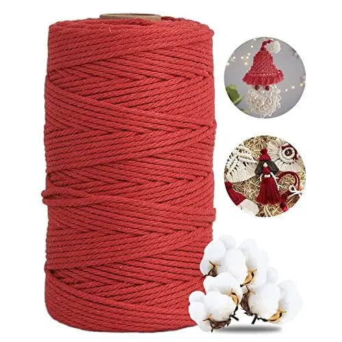 Produktbild: Posan Makramee Garn 3mm x 200m, Natur Baumwollgarn ohne Chemie, Macrame Cord für DIY Handwerk Basteln Wandbehang Blumenampel Pflanze Aufhänger Stricken (Rot)