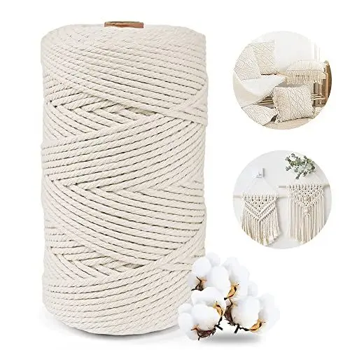 Produktbild: Posan Makramee Garn 3mm x 300m, Natur Baumwollgarn ohne Chemie, Macrame Cord für DIY Handwerk Basteln Wandbehang Blumenampel Pflanze Aufhänger Stricken (Beige)