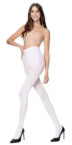 Produktbild: POSE 100 DEN blickdichte Mikrofaser Strumpfhose, reißfest, undurchsichtige, einfarbige, dick Strumpfhosen in 30 saftigen Farben erhältlich, XL mit großem Zwickel, 5, weiß