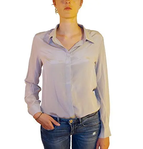 Produktbild: Posh Gear Damen Seidenbluse Camicina Bluse aus 100% Seide, grau, Größe XL