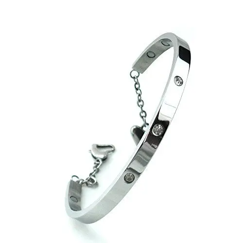 Produktbild: Positive Energy Magnet Armspange Herz Bangle Silber Edelstahl mit 3 Kristallen Energetix 4you 319 Größe M bis XL